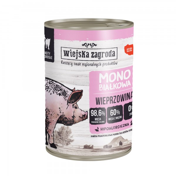 WIEJSKA ZAGRODA Karma mokra monobiałkowa dla kota wieprzowina 400g WIEJSKA ZAGRODA Karma mokra monobiałkowa dla kota wieprzowina 400g