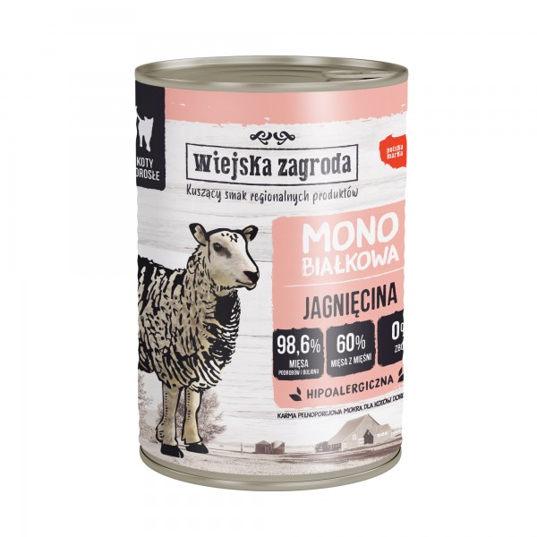 WIEJSKA ZAGRODA Karma mokra monobiałkowa dla kota jagnięcina 400g WIEJSKA ZAGRODA Karma mokra monobiałkowa dla kota jagnięcina 400g