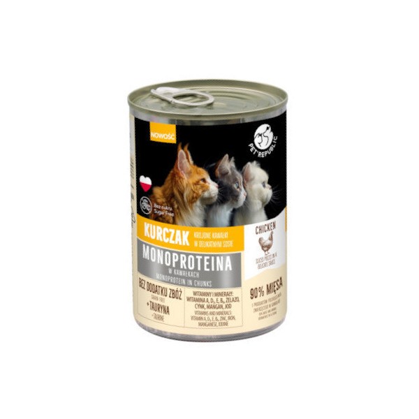 PETREPUBLIC karma monoproteinowa z kurczaka dla kota, kawałki w sosie 400g PETREPUBLIC karma monoproteinowa z kurczaka dla kota, kawałki w sosie 400g