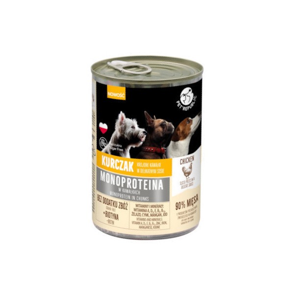 PETREPUBLIC Karma monoproteinowa z kurczaka dla psa, kawałki w sosie 400g PETREPUBLIC Karma monoproteinowa z kurczaka dla psa, kawałki w sosie 400g