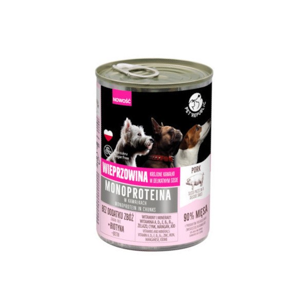 PETREPUBLIC Karma monoproteinowa wieprzowa dla psa, kawałki w sosie 400g PETREPUBLIC Karma monoproteinowa wieprzowa dla psa, kawałki w sosie 400g
