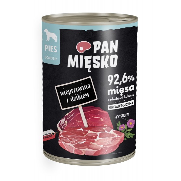PAN MIĘSKO Karma mokra dla psa wieprzowina z dzikiem 400g PAN MIĘSKO Karma mokra dla psa wieprzowina z dzikiem 400g