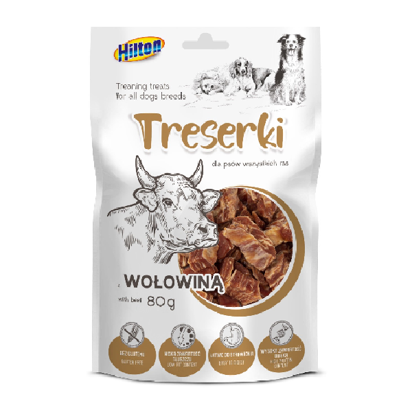 HILTON Mięsne treserki dla psa z wołowiną 80g HILTON Mięsne treserki dla psa z wołowiną 80g