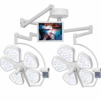 Ceiling-mounted flower-style double-dome LED operating lamp – adjustable intensity and colour