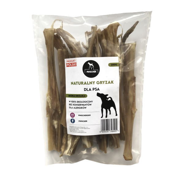 PINSCHER Naturalny gryzak dla psa - SKÓRA KRÓLIKA 250g