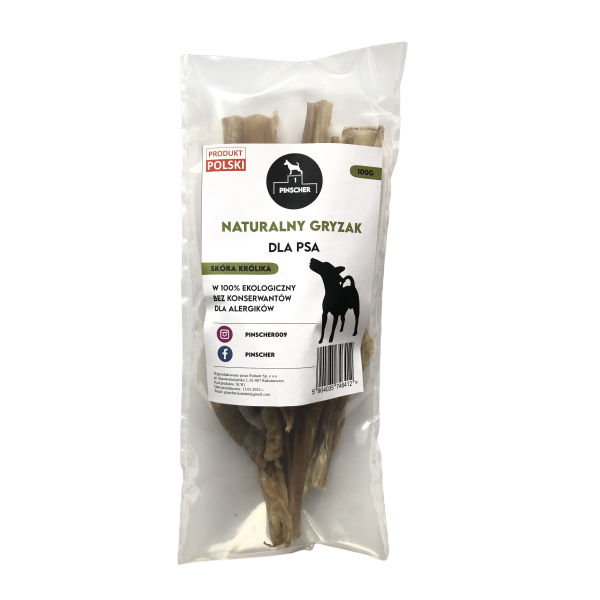 PINSCHER Naturalny gryzak dla psa - SKÓRA KRÓLIKA 100g