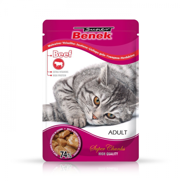 SUPER BENEK Saszetka dla kota z kawałkami wołowiny w sosie - Super Premium 100g SUPER BENEK Saszetka dla kota z kawałkami wołowiny w sosie - Super Premium 100g