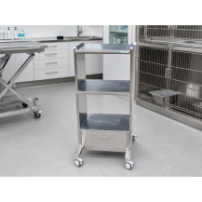 Uniwersalny wózek weterynaryjny B7, Inox 304, 3 półki, regulacja podstawy — w gabinecie weterynaryjnym