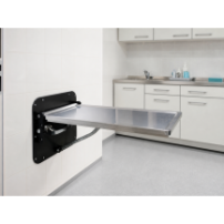 Diagnostyczno-zabiegowy stół ścienny POT-150, stal nierdzewna, 75 kg — w gabinecie weterynaryjnym