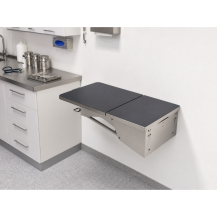 Weterynaryjny stół ścienny składany POT-151, do 100 kg, Inox — w gabinecie weterynaryjnym