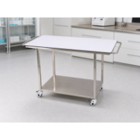 Wózek weterynaryjny transportowy POT-41 Inox z platformą akrylową — w gabinecie weterynaryjnym