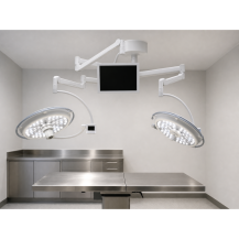 Lampa operacyjna LED dwuczaszowa sufitowa – bezcieniowa, regulowana, wysoki CRI | YDE-700/500A — w gabinecie weterynaryjnym