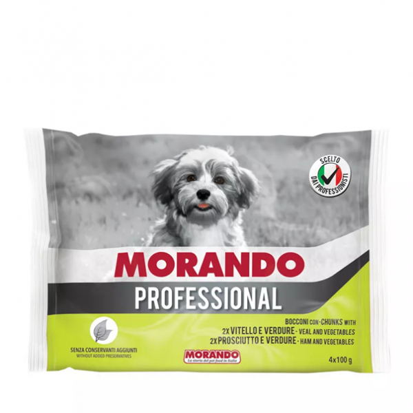 MORANDO PRO PIES Kawałki z cielęciną i warzywami oraz szynką i warzywami 4x100g MORANDO PRO PIES Kawałki z cielęciną i warzywami oraz szynką i warzywami 4x100g