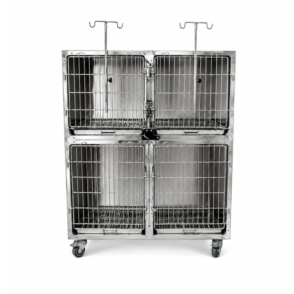 Two-level stainless-steel hospitalisation cage