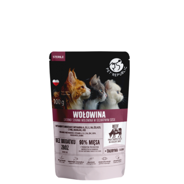 PETREPUBLIC Fileciki z wołowiną w sosie saszetka dla kota sterylizowanego 100g PETREPUBLIC Fileciki z wołowiną w sosie saszetka dla kota sterylizowanego 100g